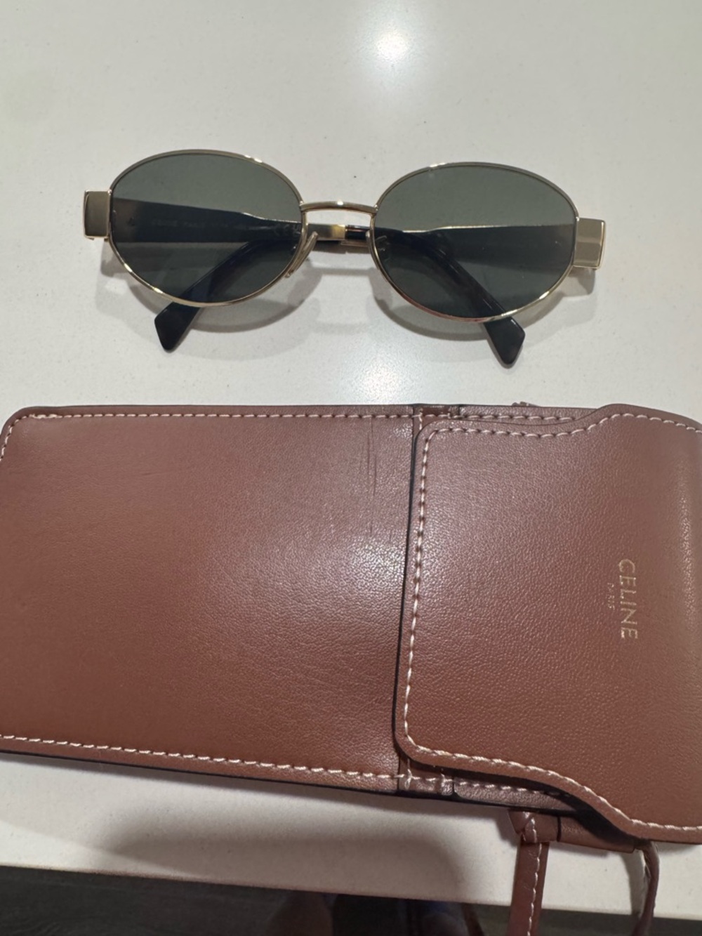 Gold Celine Triomph Sunglasses with Dark Green Lenses